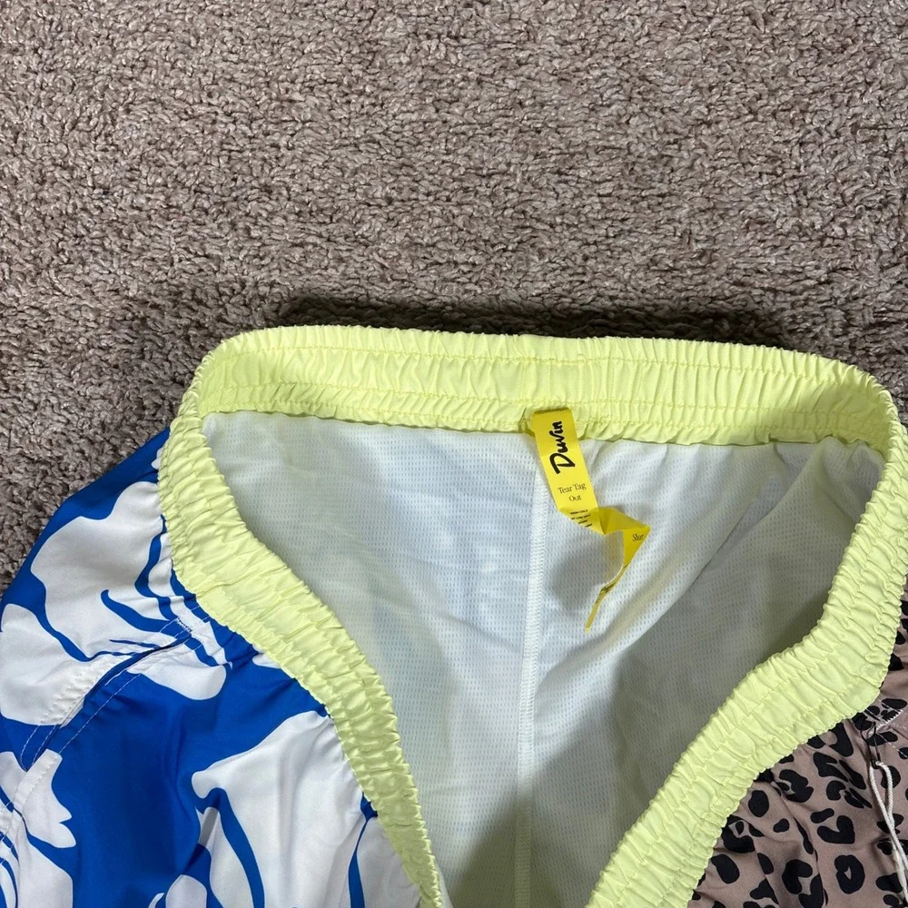 Duvin Design Co Split Flower Swim Shorts Mens 2XL Blue‎ Floral Leopard Print New